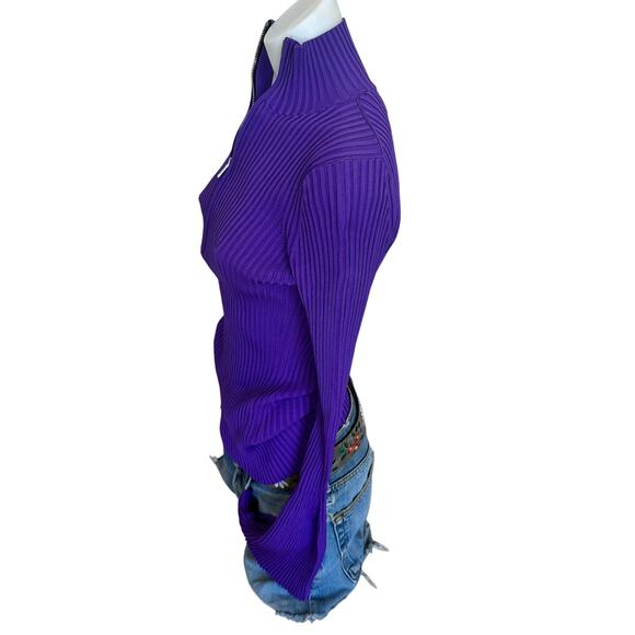 Proenza Schouler Purple Ribbed Zip Sweater Purple SMALL Bodycon Designer $990 - Picture 6 of 11
